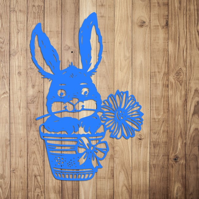 Ozdoba wielkanocna królik w dzbanku z kwiatkiem